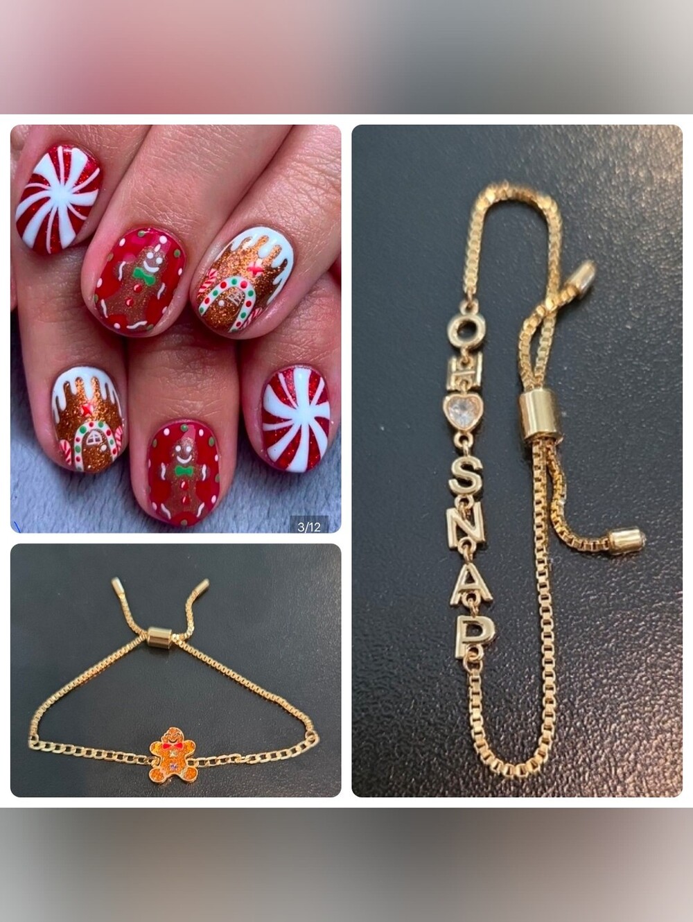 Christmas Press On Nails -24 Nail Set & 2 Bracelets